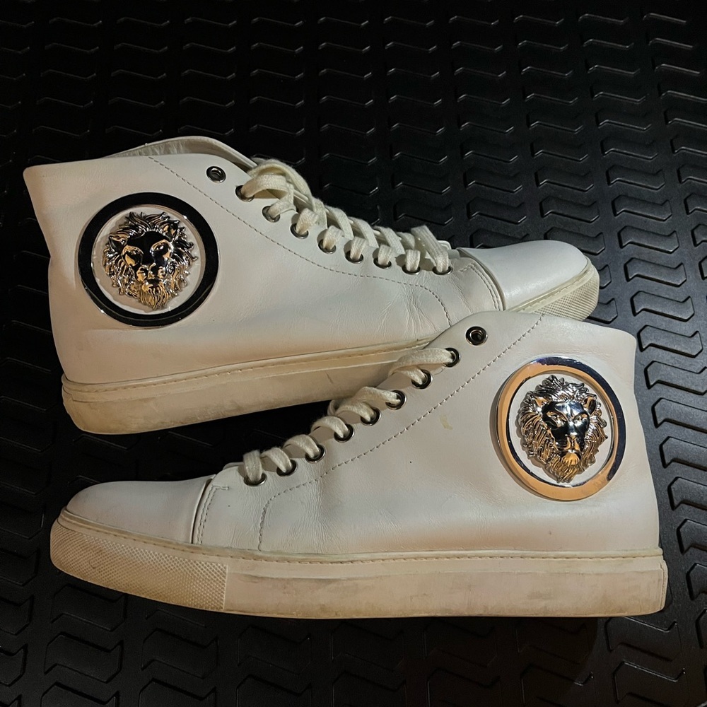 Versace White High-Top Sneakers with Lion Emblem